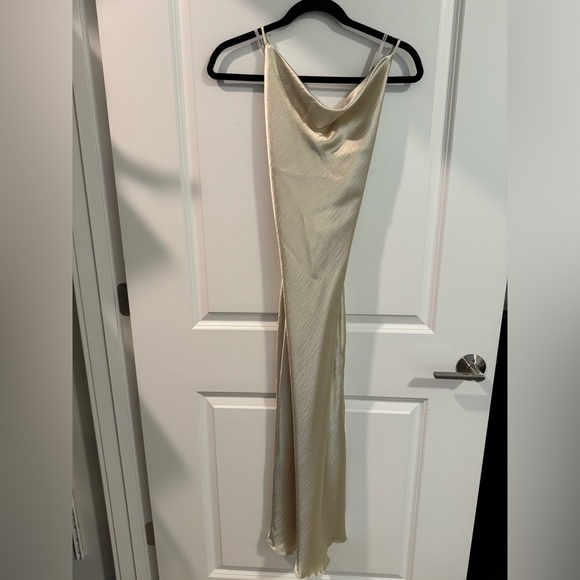ASOS cami midi slip dress, high shine satin w/ lace up back, champagne, size 6 - Picture 3 of 11